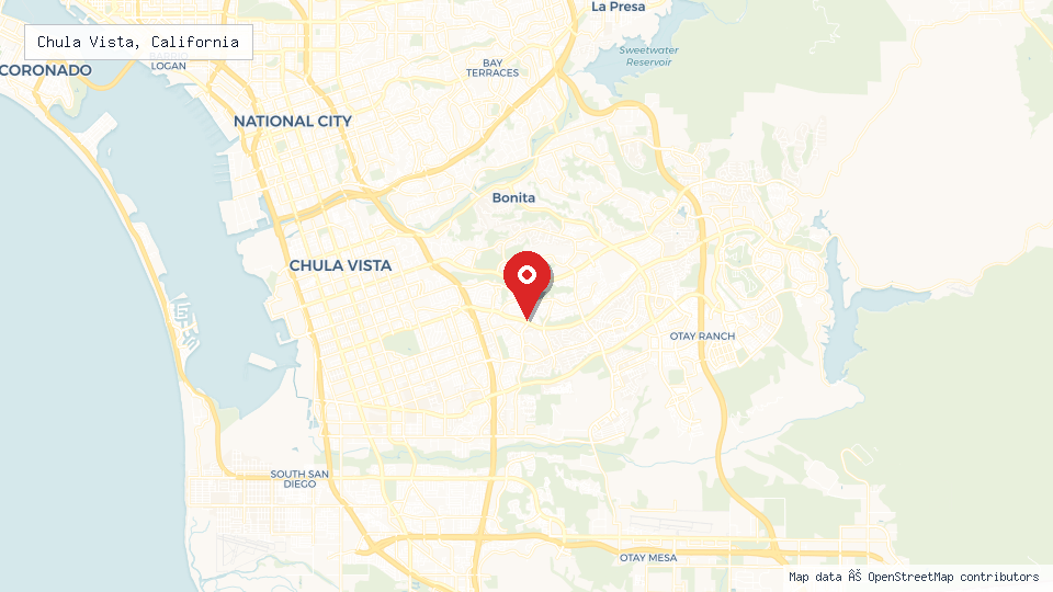 Street map of Chula Vista, California with location pin
