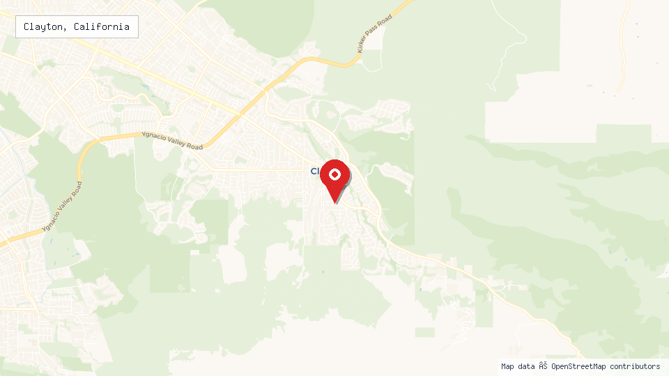 Street map of Clayton, California with location pin