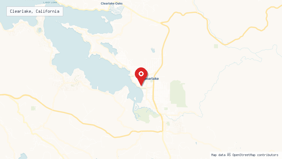 Street map of Clearlake, California with location pin