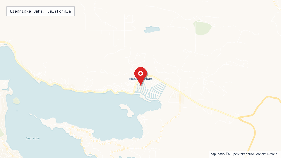 Street map of Clearlake Oaks, California with location pin