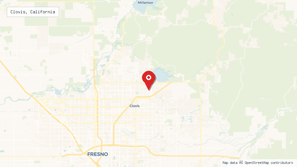 Street map of Clovis, California with location pin