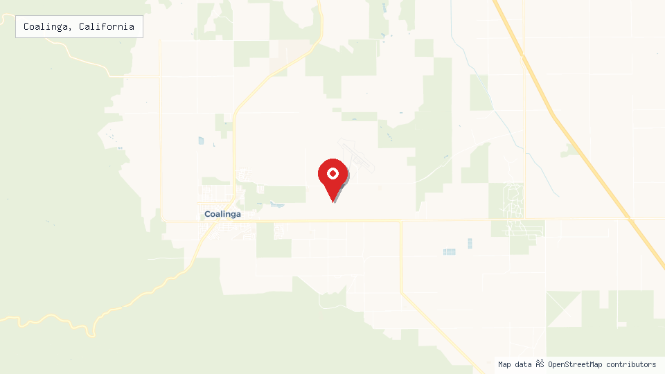 Street map of Coalinga, California with location pin