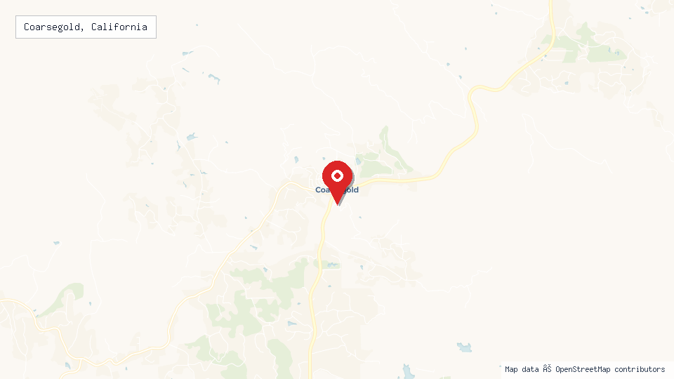 Street map of Coarsegold, California with location pin