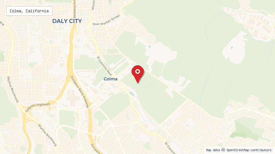 Street map of Colma, California with location pin