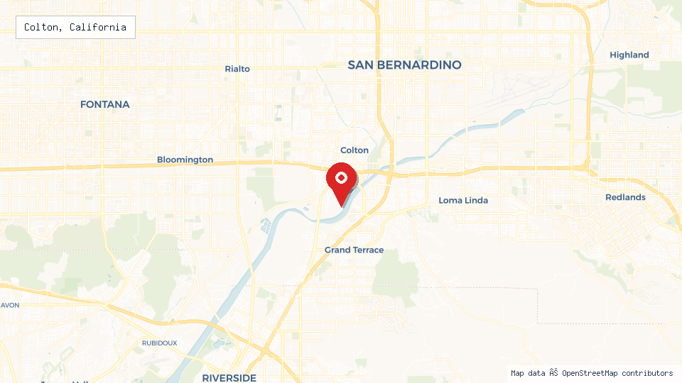 Street map of Colton, California with location pin
