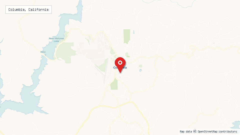 Street map of Columbia, California with location pin