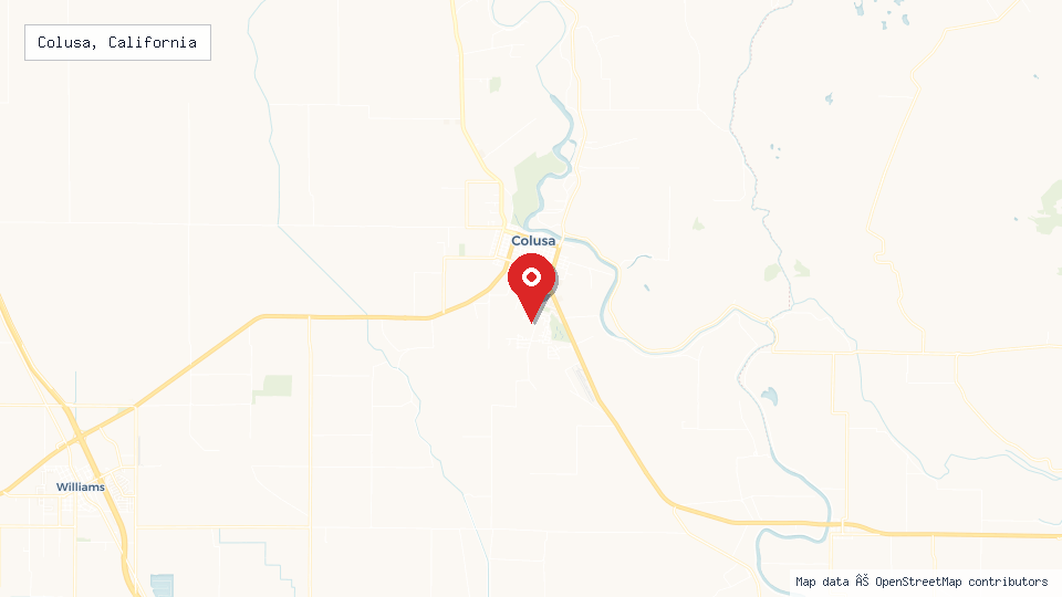 Street map of Colusa, California with location pin