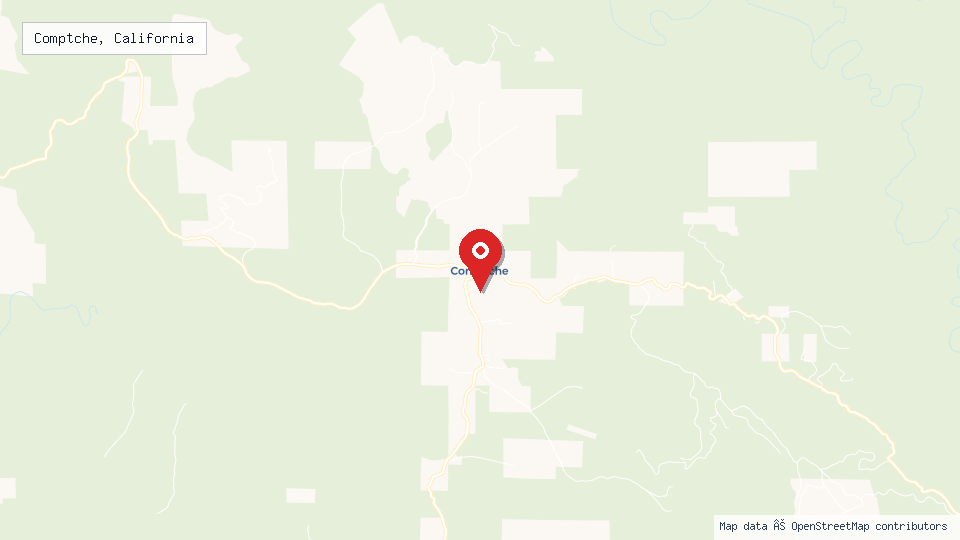 Street map of Comptche, California with location pin