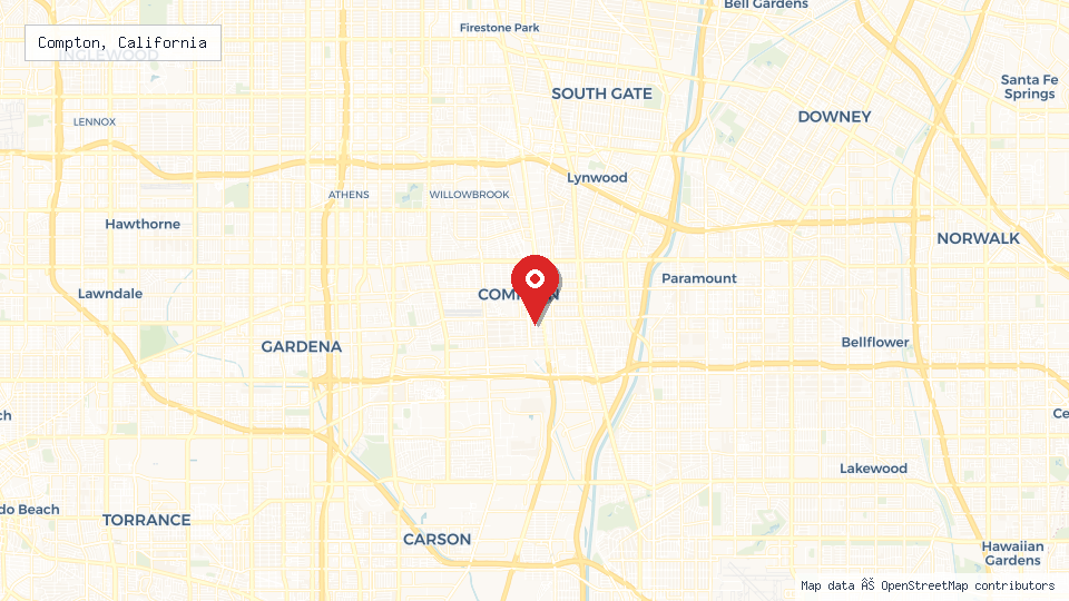 Street map of Compton, California with location pin
