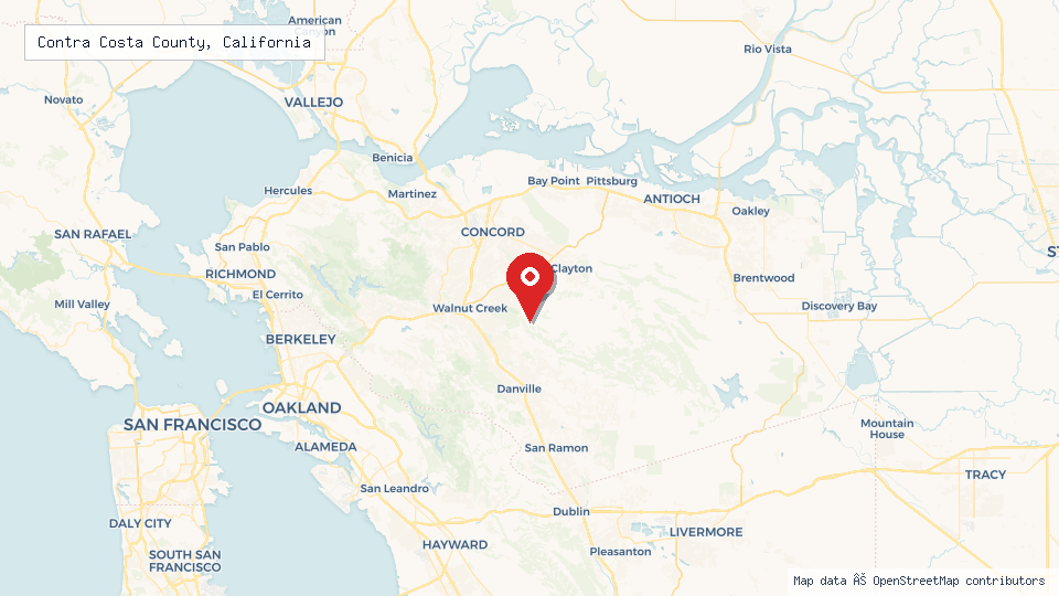 Street map of Contra Costa County, California with location pin