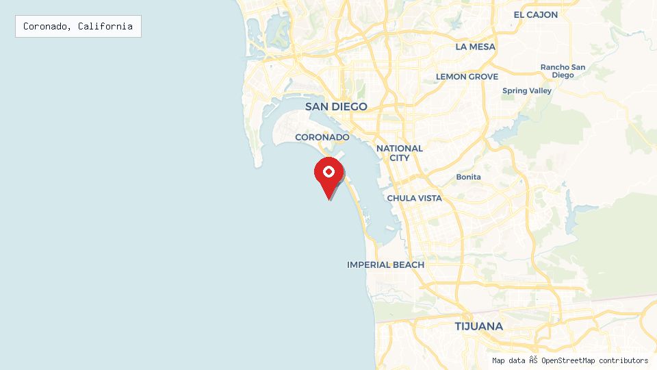 Street map of Coronado, California with location pin