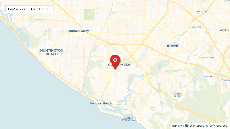 Street map of Costa Mesa, California with location pin