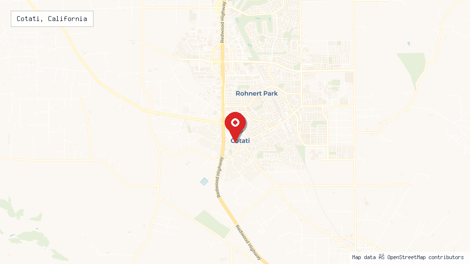 Street map of Cotati, California with location pin