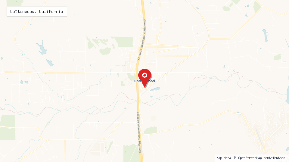Street map of Cottonwood, California with location pin