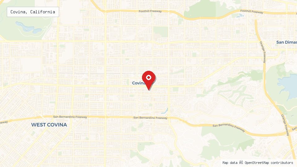 Street map of Covina, California with location pin