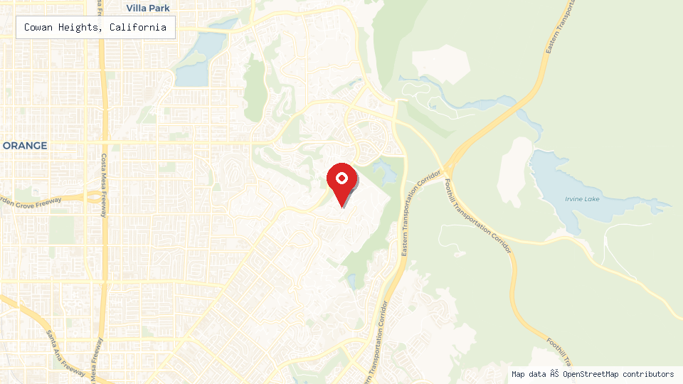 Street map of Cowan Heights, California with location pin