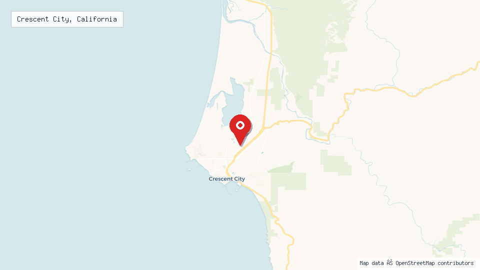 Street map of Crescent City, California with location pin