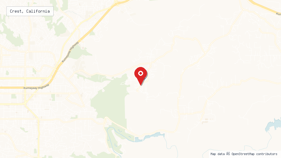 Street map of Crest, California with location pin
