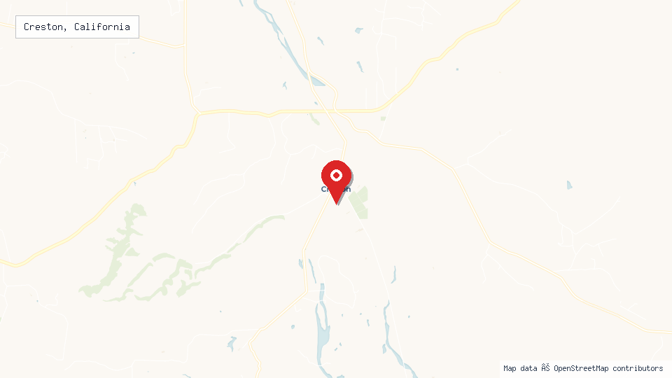 Street map of Creston, California with location pin