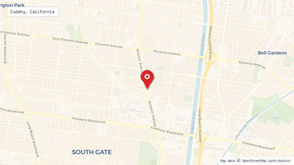 Street map of Cudahy, California with location pin