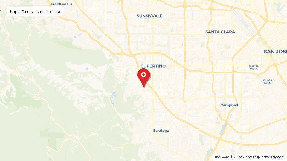 Street map of Cupertino, California with location pin