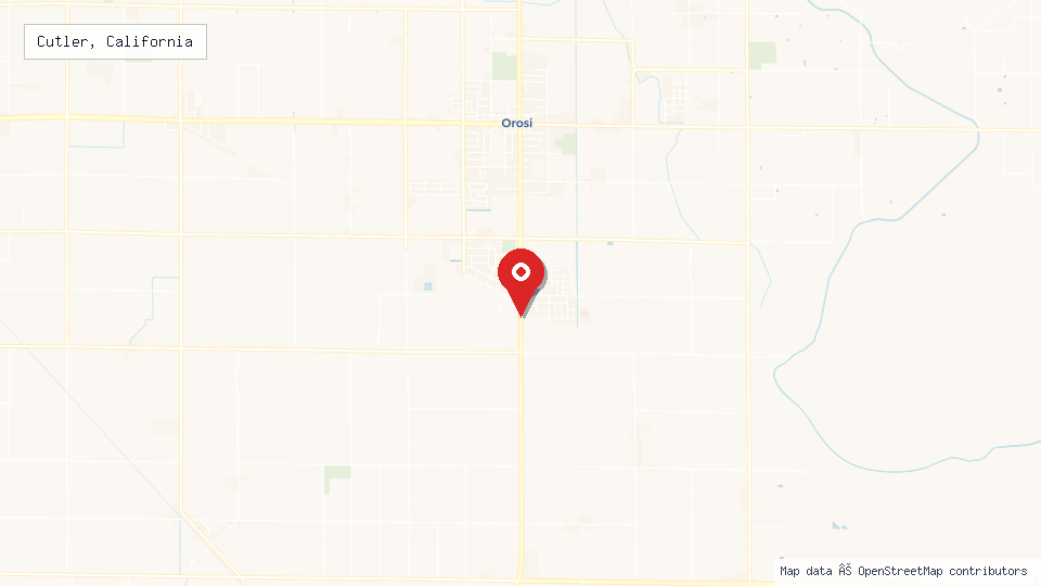 Street map of Cutler, California with location pin