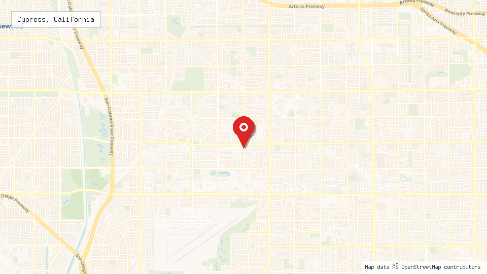 Street map of Cypress, California with location pin