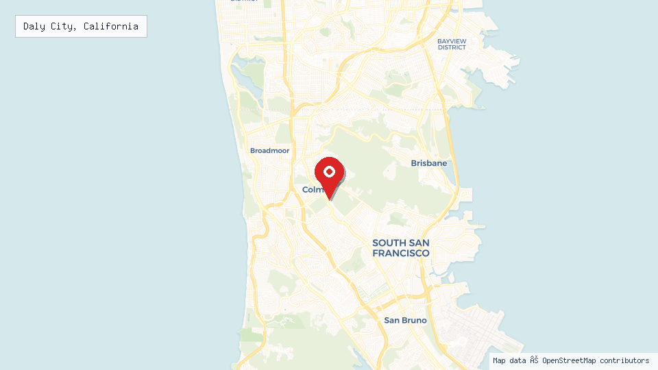 Street map of Daly City, California with location pin