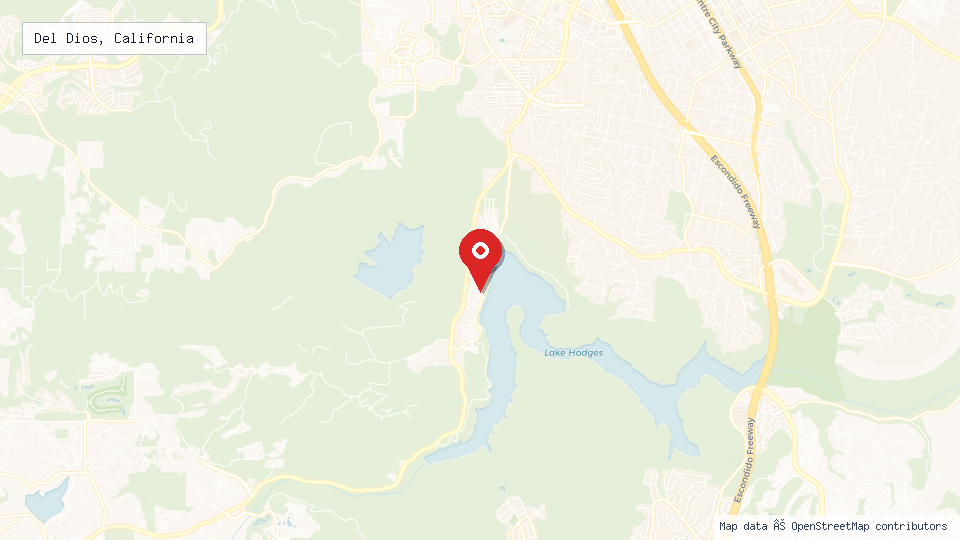 Street map of Del Dios, California with location pin
