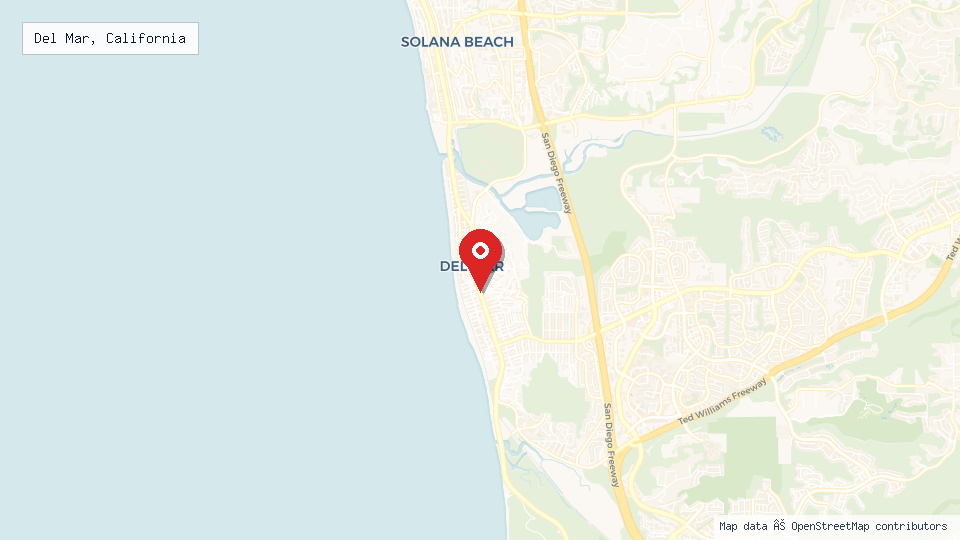 Street map of Del Mar, California with location pin