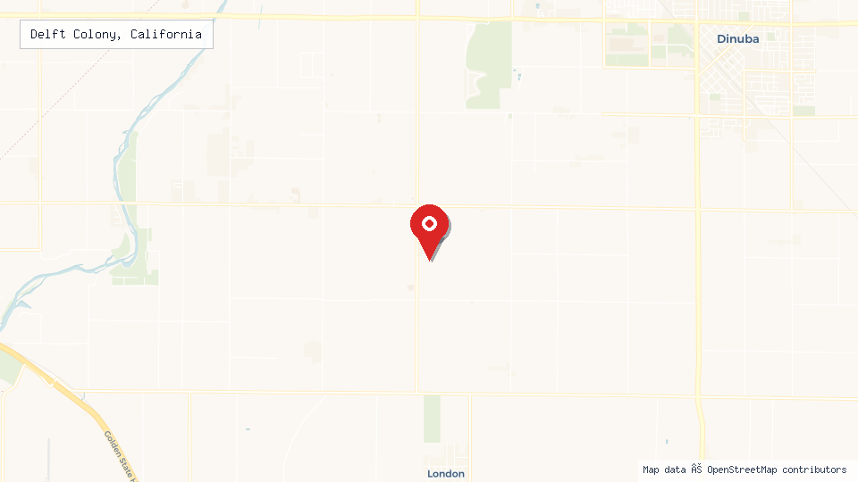 Street map of Delft Colony, California with location pin