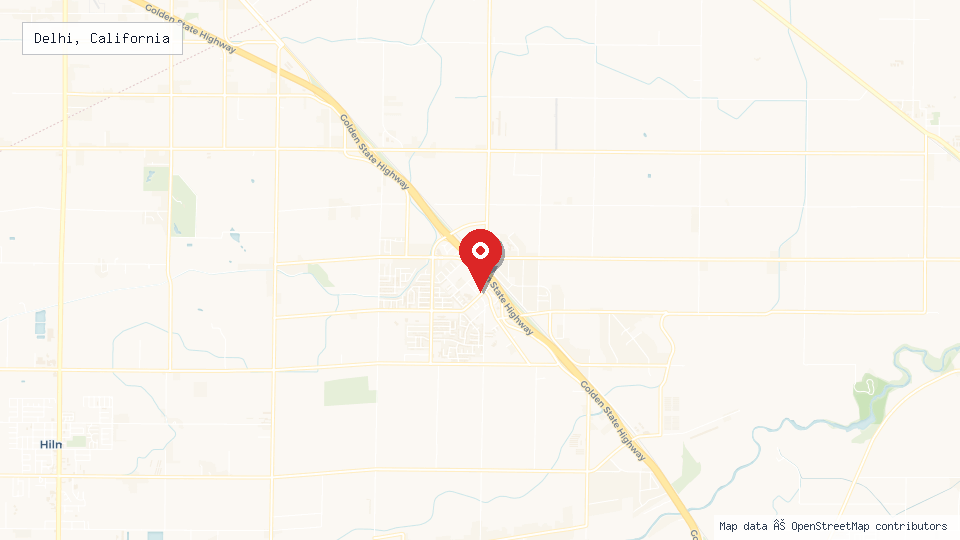 Street map of Delhi, California with location pin
