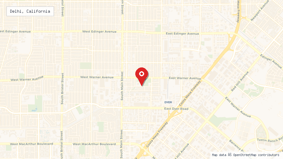 Street map of Delhi, California with location pin