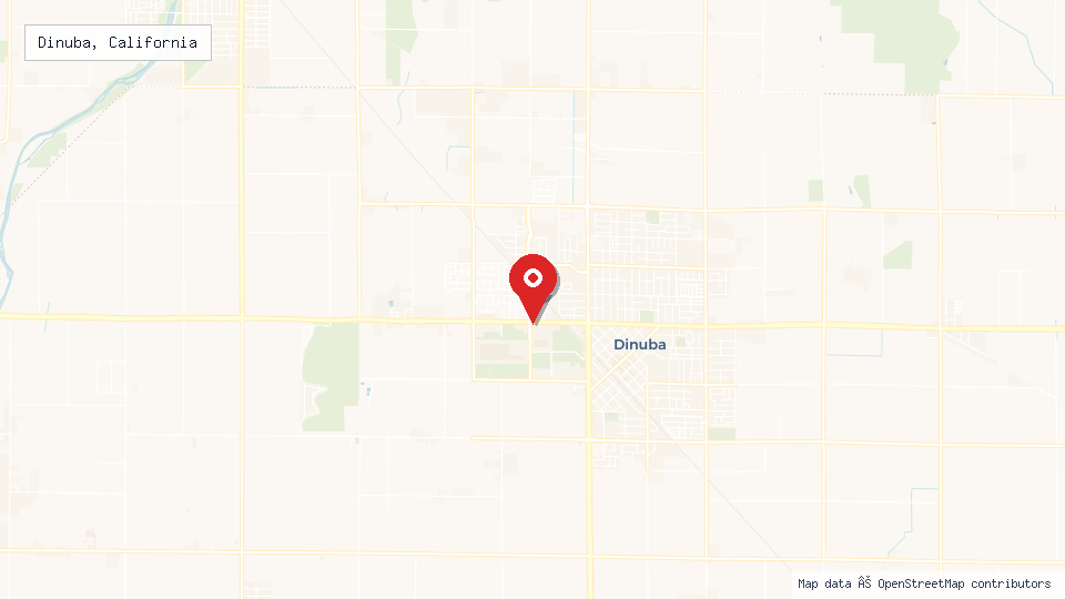 Street map of Dinuba, California with location pin