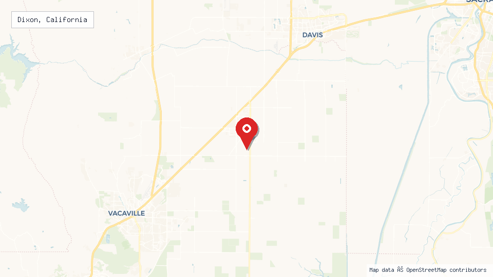 Street map of Dixon, California with location pin