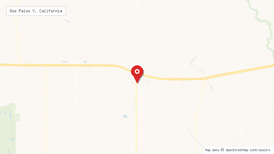 Street map of Dos Palos Y, California with location pin