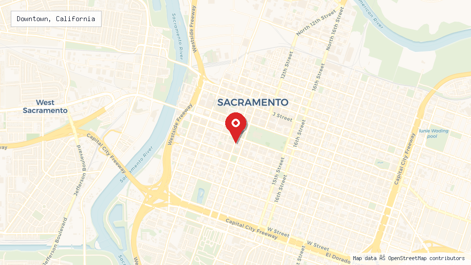 Street map of Downtown, California with location pin