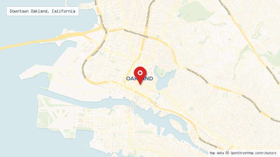Street map of Downtown Oakland, California with location pin