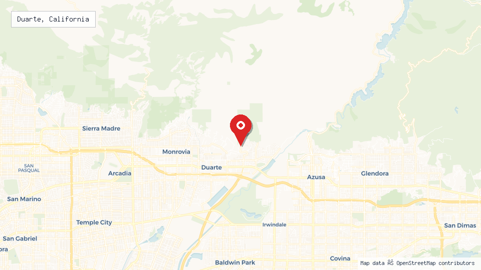Street map of Duarte, California with location pin
