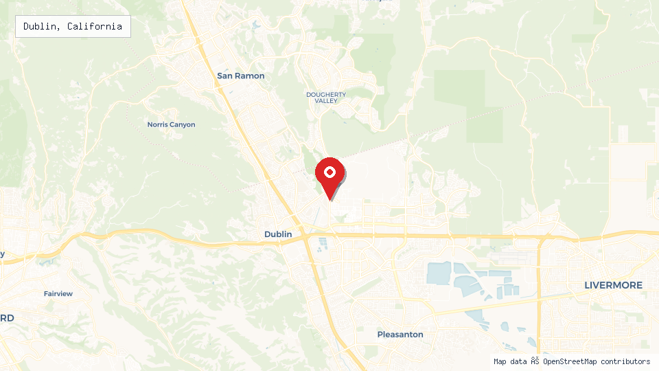 Street map of Dublin, California with location pin