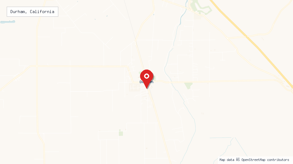 Street map of Durham, California with location pin