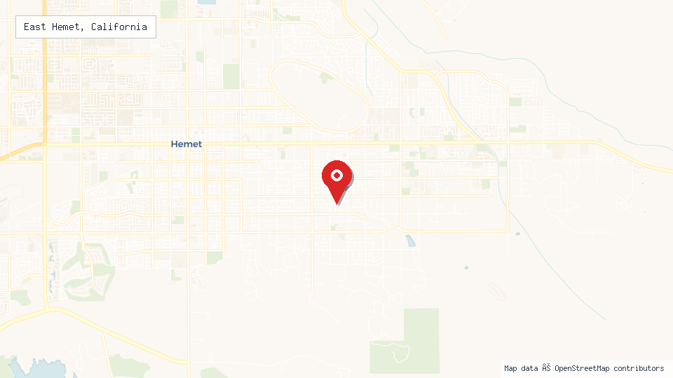 Street map of East Hemet, California with location pin