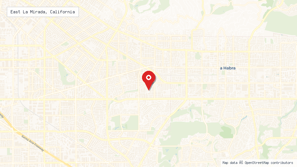 Street map of East La Mirada, California with location pin