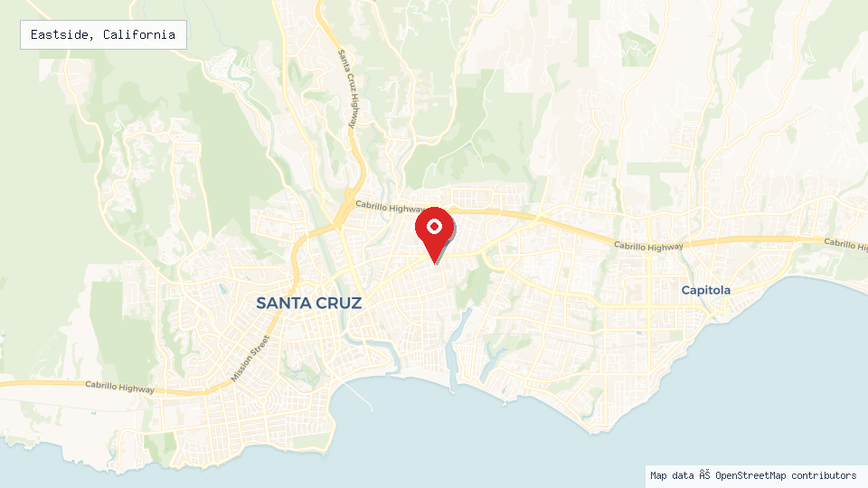 Street map of Eastside, California with location pin