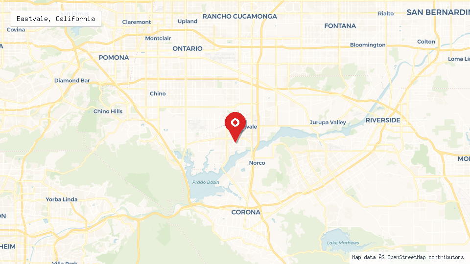 Street map of Eastvale, California with location pin