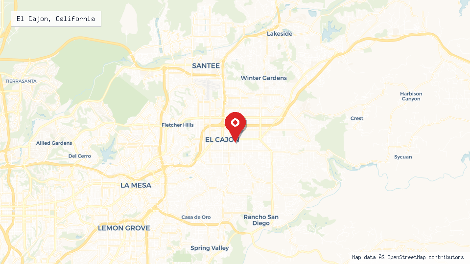 Street map of El Cajon, California with location pin