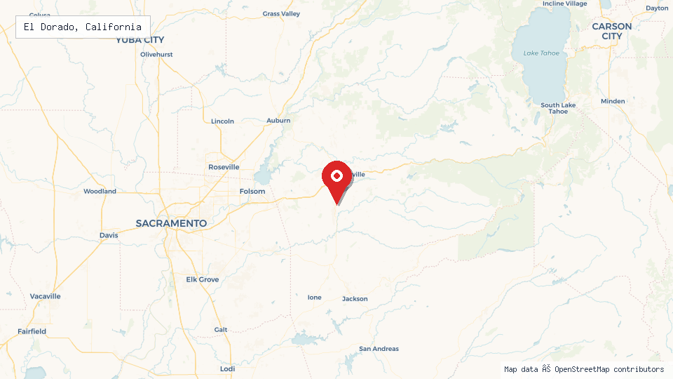 Street map of El Dorado, California with location pin