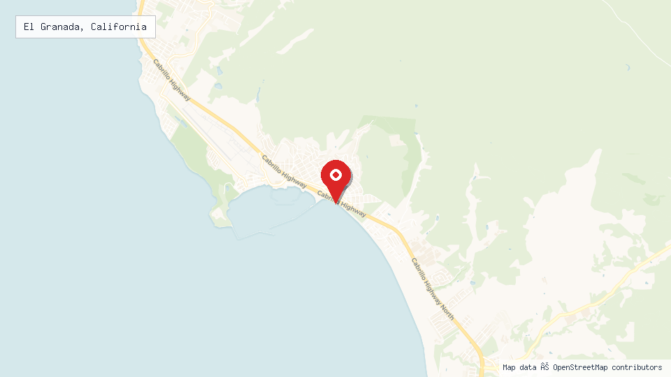 Street map of El Granada, California with location pin
