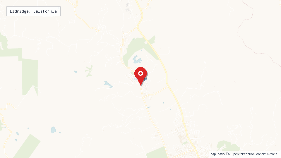 Street map of Eldridge, California with location pin