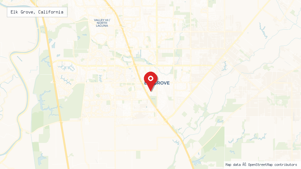 Street map of Elk Grove, California with location pin